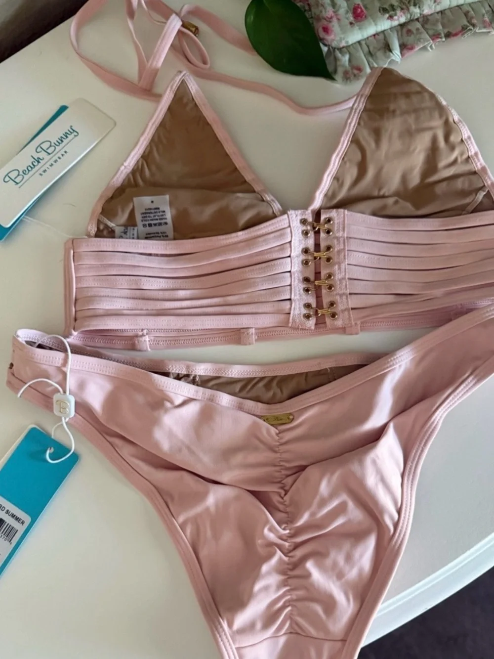 Beach Bunny Hard Summer Women’s Pink Strappy Cutout Bikini Set M